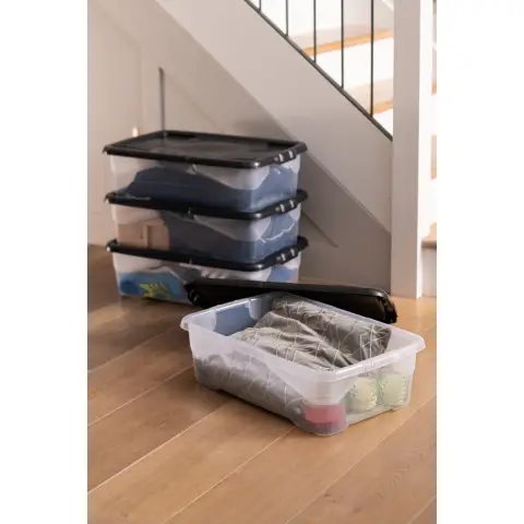 30L Curve Box with Lid PROMO SET 4-Clear/Black Lid