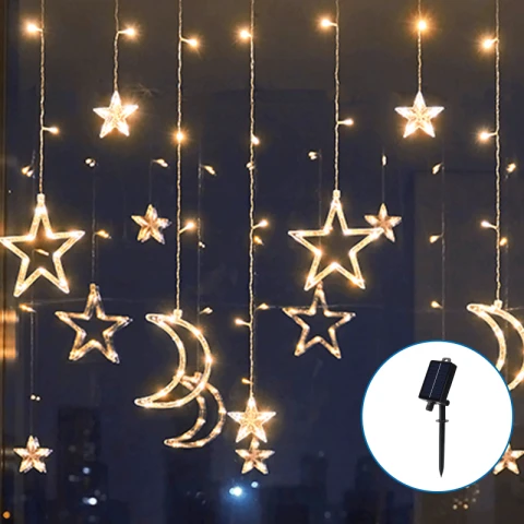 Aigostar Solar 12S-STAR - Zonne-energie string lights - Sterren & Maan - Warm wit - 12 strips Sterren En Maan