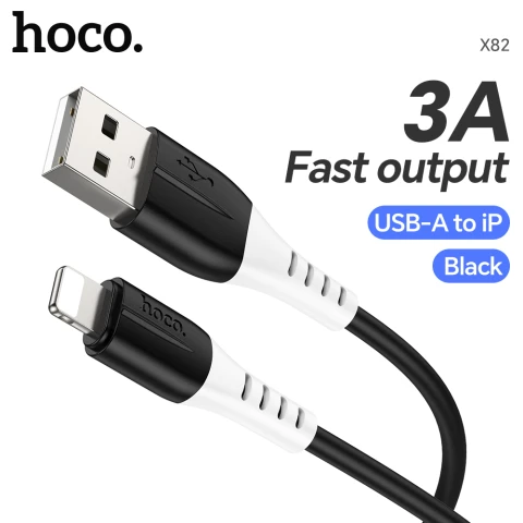 HOCO X82 USB-A to iP 3A to Type-C 60W Fast Charging Data Cable - 1M Black