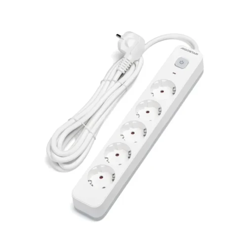 Aigostar Lines Steckdosenleiste 5-fach 3G 1,5 mm2 3M MAX.3680W mit quadratischem Schalter weiß