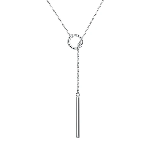 Ever Faith Long Lariat Necklace, 925 Sterling Silver Pendant, Circle Vertical Customized Bar Necklace, Adjustable Y Necklace