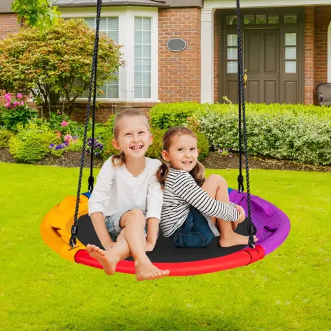 COSTWAY Ø100cm Schommel met 100-180cm in Hoogte Verstelbaar Schommeltouw Boom Schommel Kleurrijk