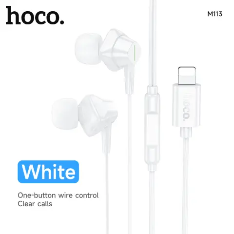 HOCO M113 Lightning Wired Earphones with Microphone - White