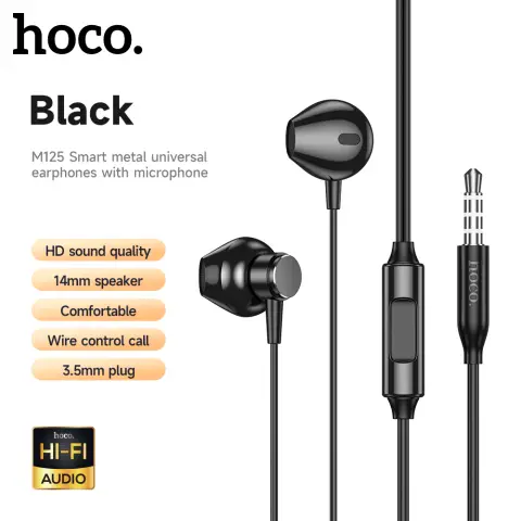 HOCO M125 Smart Wired Earphones with Microphone - Black