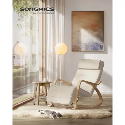 SONGMICS Rocking Chair Relaxing Chair - Adjustable Foot Rest - White