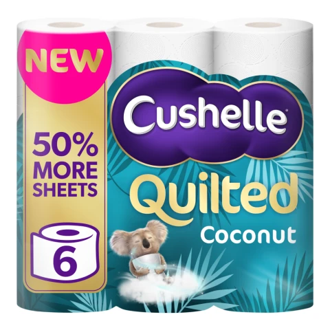 Cushelle Quilted Coconut Toilet Roll 6 Rolls 50% More Sheets