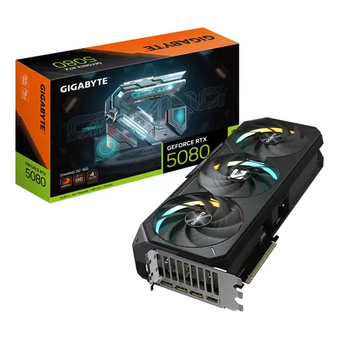 GIGABYTE GeForce RTX 5080 Gaming OC grafische kaart - 16 GB GDDR7, 256 bit, PCI-E 5,0, 2730 MHz kernkloksnelheid, 3 x DisplayPort, 1 x HDMI, GV-N5080GAMING OC-16GD