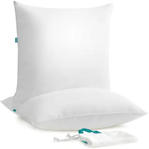 Euziel Oreiller SONGMICS 80 x 80 cm, garnissage 1500 g, surface en tissu polyester brossé doux, coussin, lavable en machine à 60°, avec sac de rangement, blanc nuage