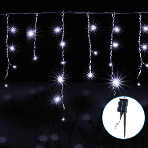 Aigostar SunGlow Wave - Solar Icicle Lichtsnoer - 100LED, 8 Modi, IP65, 12u Gebruik Golf (koud)
