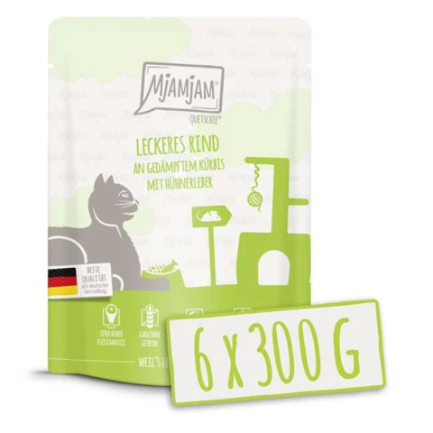 MjAMjAM - Quetschie - Smakelijk rundvlees met gestoomde pompoen en kippenlever 300g*6