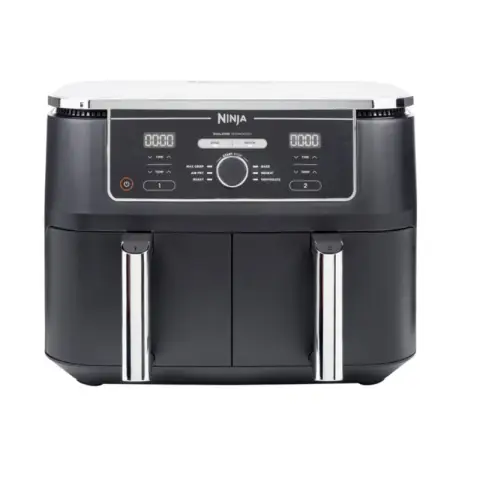 Ninja AF400EU - Hot Air Fryer - 2 Large Frying Compartments, 6 Functions, 9.5 Litres, 65% Energy Saving