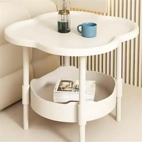 Huacan Bedside Table Modern Minimalist Side Cabinet Storage Double Layered Small Coffee Table white Double Bedside Table