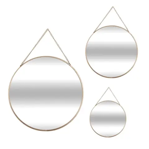 Lot de 3 miroirs ronds Leny avec chaîne en métal doré