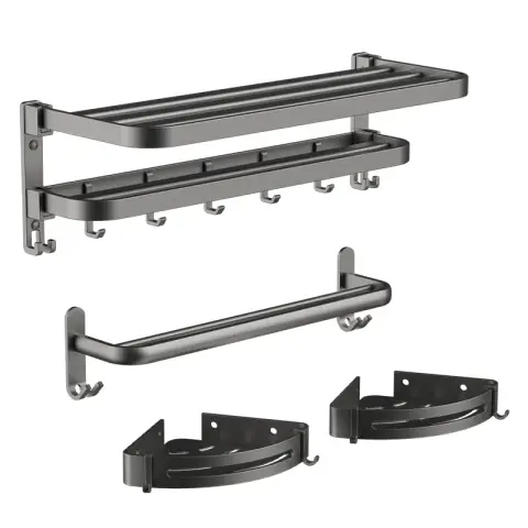 J.Zao No Drill Bathroom Set - Towel Rack & Caddy - 3-Piece Set - Nail-free Glue Installation Three Piece Set