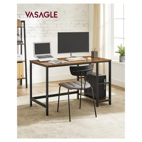 VASAGLE Industrial Computer Desk with 2 Adjustable Shelves, Steel Frame Rustic Brown & Black