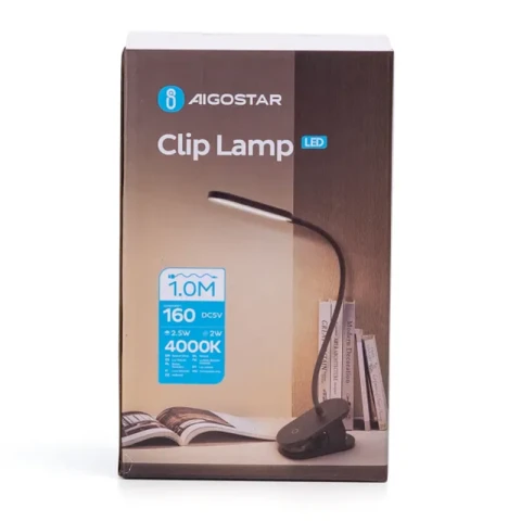 Aigostar Lampe à pince LED rechargeable 3 réglages 4000K Blanc naturel Noir 2,5W 160lm