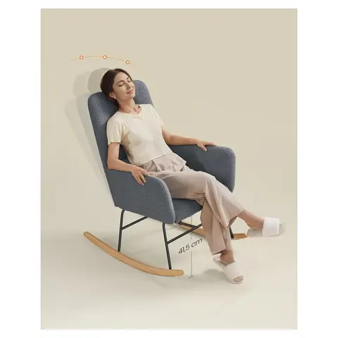 SONGMICS HOME Rocking Chair with Armrests Relaxing Chair with Fleece Covered Steel Frame Rubber Wood Legs 300 lbs Load Capacity for Bedroom Living Room Slate Grey