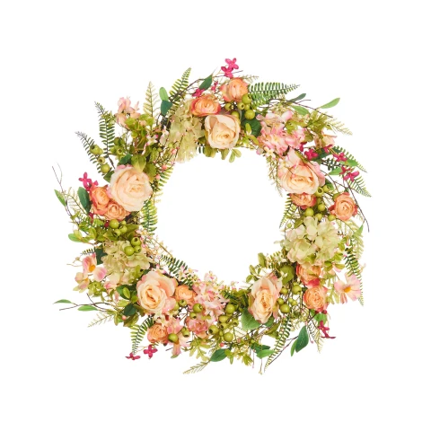 WeRChristmas Artificial Floral Rose Spring Wreath, Pink, 28 Inch, 69