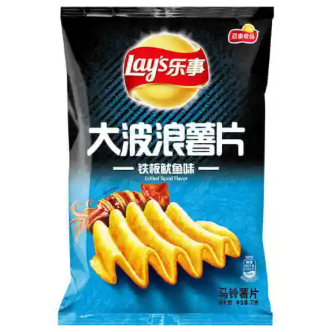 Lays Big Wave Potato Chips Teppanyaki Squid Flavour 70g 70 g Sizzling Squid Flavor