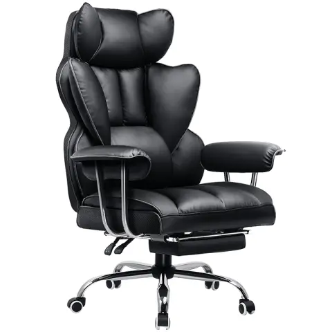 GTPLAYER Gaming Chair Ergonomic Office Chair with Footrest PU Leather Black Artificial Leather Black 71*71*115 cm High-Elastic Seat and Backrest, 360° Swivel, Adjustable Backrest and Height, Retractable Footrest