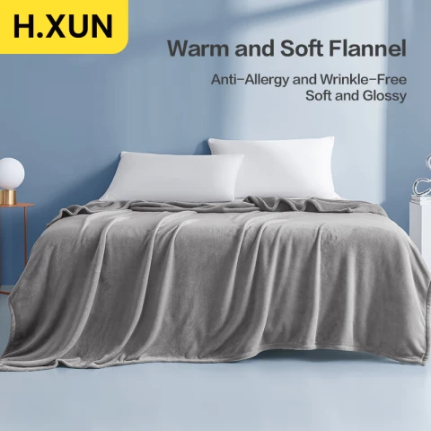 H.XUN Flannel Nap Blanket 100x140cm - Soft and Comfortable Air Conditioning Blanket , Ideal for Napping and Travel, Gray