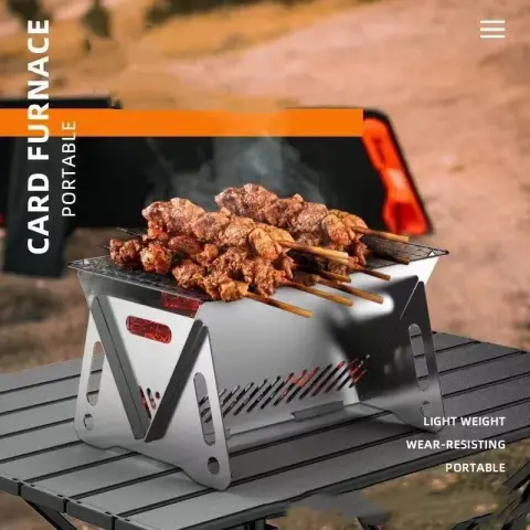 Huacan Folding Heating Stoves Stainless Steel BBQ Grill Camping Grill Rack Firewood Stove silver Foldable Card Wood Stove