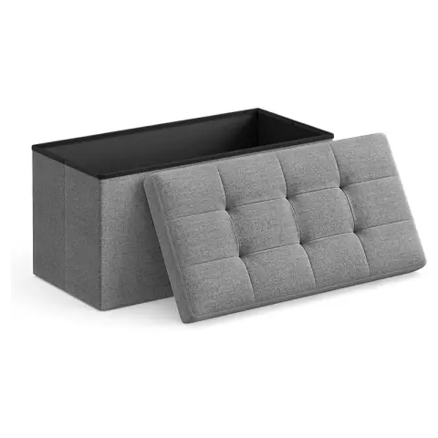 SONGMICS Pouf Rangement Pliable en Lin Gris Foncé Charge Max 300kg 76x38x38cm