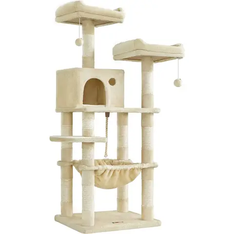 FEANDREA Kratzbaum 143 cm, 2 gemütliche Aussichtsplatten, beige