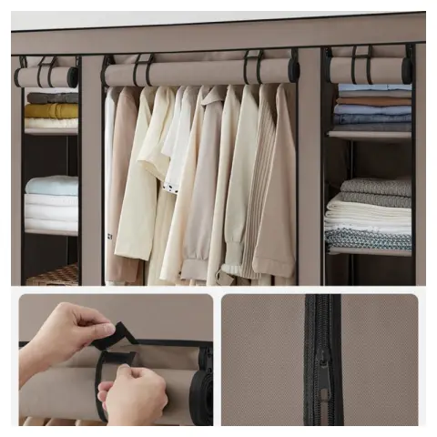 SONGMICS Kleiderschrank, Stoffschrank mit Vliesstoffbezug, 12 Einlegeböden, LSF003R02