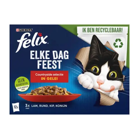 Felix Multibox Every Day Party Countryside Selection Croquettes pour chat Agneau Bœuf Poulet 12 x 85 g