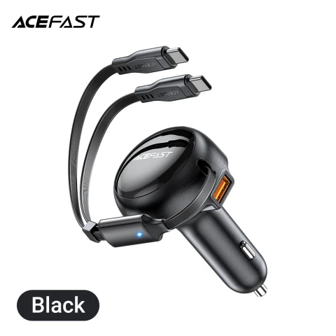 ACEFAST B13 53W 2-in-1 (2*USB-C) car charger with retractable cable Car Adapter for iPhone 16/15 Series, iPad, Galaxy, AirPods, and More