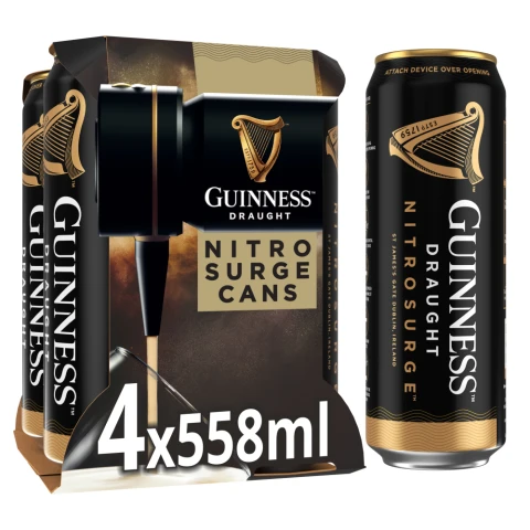 Guinness Nitrosurge Stout Beer 4.1% vol 4x558ml Cans (For Use with Nitrosurge Device)