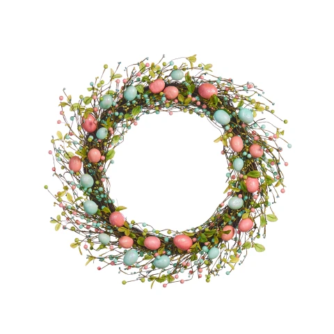 WeRChristmas Artificial Floral Egg Spring Wreath, Blue & Pink, 28 Inch