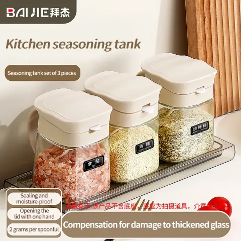 Coffret d'assaisonnement Bouteille d'assaisonnement Ensemble de 3 pièces Bouteille d'assaisonnement en verre Ensemble de 3 pots de rangement