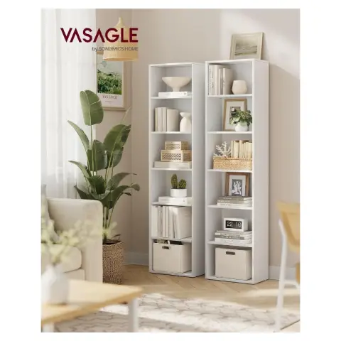 VASAGLE 6-Tier Cloud White Open Bookcase Storage Shelf for Living Room Home Office Dining 24x40x178.5cm