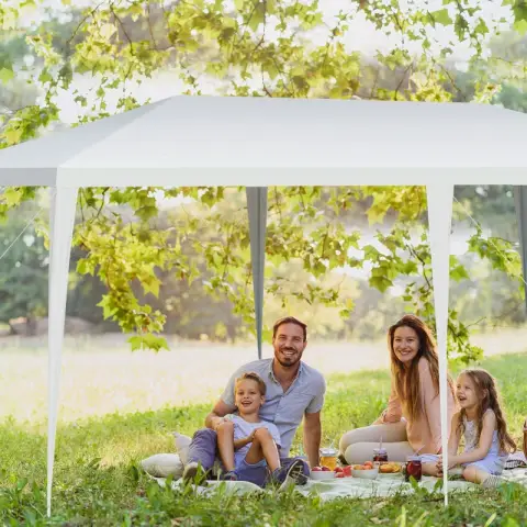 COSTWAY 3 m x 6 m Party Tent Waterproof Beach Tent with Ropes White