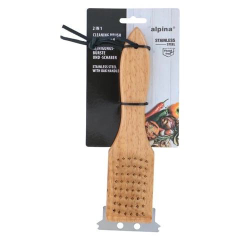 Alpina BBQ Reinigingsborstel 2-in-1 RVS/Eikenhout
