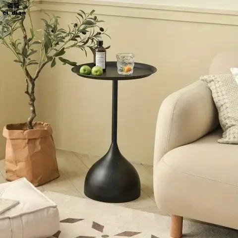 Huacan Metal Coffee Table Modern Minimalist Living Sofa Sideboard Round Small Corner Desk 40cm black Wrought Iron Coffee Table