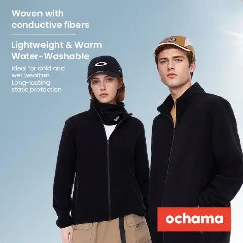 ochama [anti-static] fleece cardigan polar fleece jacket outdoor men and women same style black 4XL