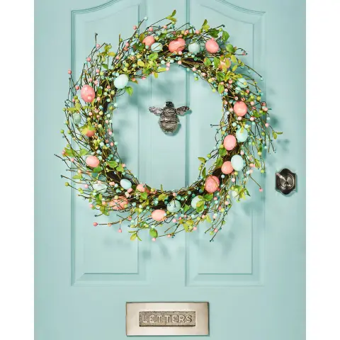 WeRChristmas Large Artificial Floral Egg Spring Wreath, Blue & Pink, 28 Inch