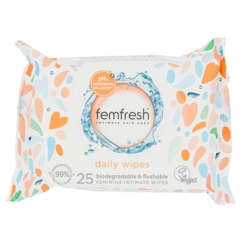 Femfresh Intimate Skin Care 25 Biodegradable & Flushable Feminine Intimate Wipes 25-pack