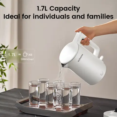 ochama Electric Kettle, Stainless Steel & Nordic White, 1.7L Cordless Kettle, Fast Boil, Push to open lid, Perfect Pour Spout