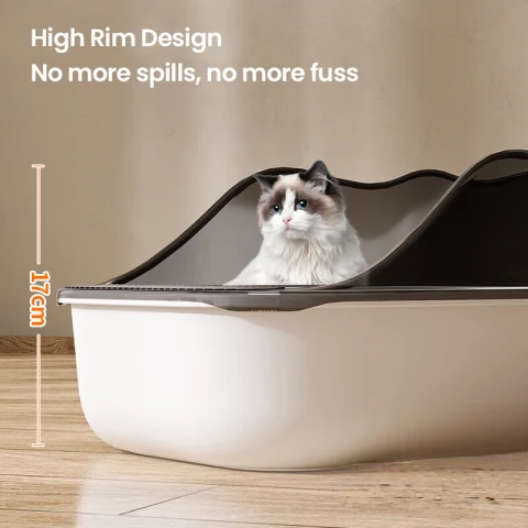 H.XUN Kattenbak Pan Huisdier Kattenbak Apart Transparant Vergroot Verdikt - Groot - Wit Kattenbak