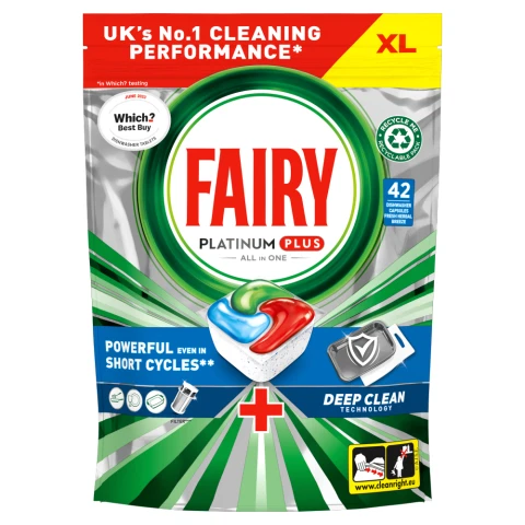 Fairy Platinum Plus Deep Clean Dishwasher Tablets Fresh Herbal Breeze, 42 Tablets