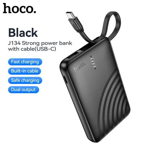 HOCO Power Bank with Cable USB-C 5000mAh - Black