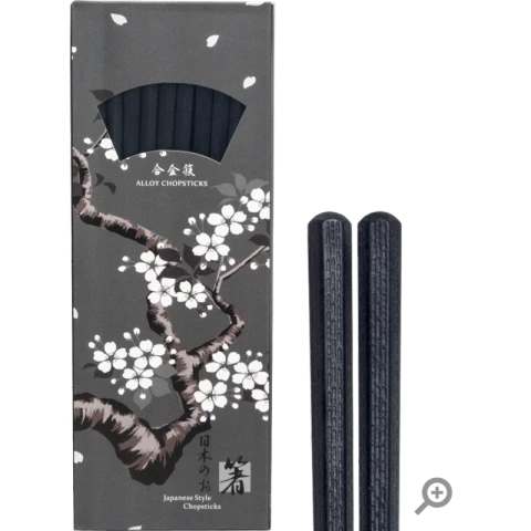 Essstäbchenset aus Legierung, hochwertige Essstäbchen für Kinder, lange, schnell frittierte Essstäbchen für Männer, verlängerte japanische Essstäbchen, Metall-Hotpot-Essstäbchen für Babys, schimmelresistent, reines Schwarz, 22,5 cm, 10 Paar