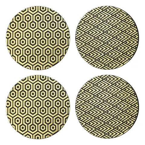 Geome Set of 4 Deco Black and Gold Placements
