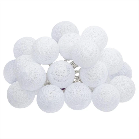 Guirlande LED sur secteur 20 boules diam. 6 cm blanche
