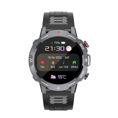 Smartwatch G102, Heart-rate Monitor, Blood Oxygen levels, IP67 Waterproof, Compatible with iOS and Android - Black