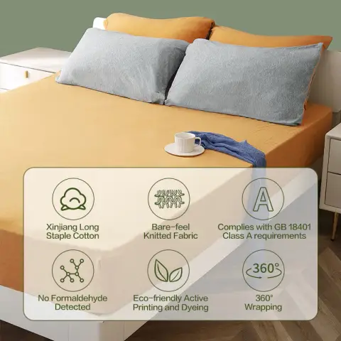 J.Zao Cotton Fitted Sheet - 1.8m Bed - Yellow 1.8 m Bed Cheese Yellow
